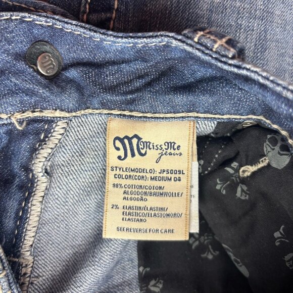 MISS ME BootJeans Rhinestone White Cross Distressed Medium Wash Size 26 - Picture 6 of 12